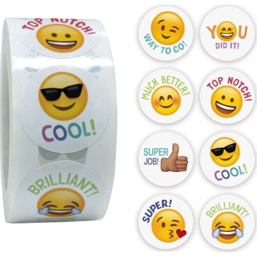 Qiduo 500Pcs/Roll Smiley Face Sticker for Kids Reward Sticker Labels Happy Cute Gifts Toys Stationery Teacher Kawaii Stickers