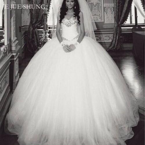 E JUE SHUNG Crystals Ball Gown Luxury Wedding Dresses Sweetheart Lace Up Back Wedding Gowns Bride Dress robe de mariee