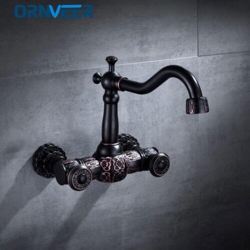 Free Shipping Wall Mounted Black Bronze Basin Faucet Bathroom Sink Tap Waterfall Spout Mixer Faucet BF2008