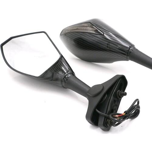 Motorcycle Carbon Rearview Side Mirrors W/ LED Turn Signals Indicator For Suzuki Yamaha