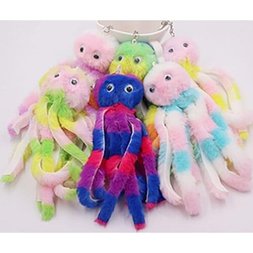 Harajuku Colorful Hairy Striped Octopus Key Chain For Women Girl Soft Cute Funny Unique Gifts Long Keychain Accessories Novelty