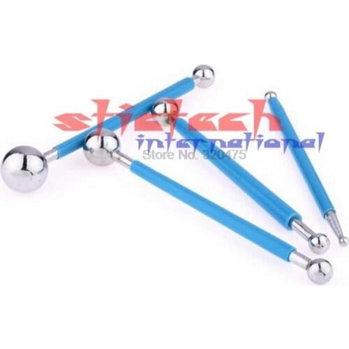 By dhl 50set 4pcs/Lot Sugarcarft Fondant Cake Decorating Kit,Stainless Steel Molding Ball Sticks Clay Tools