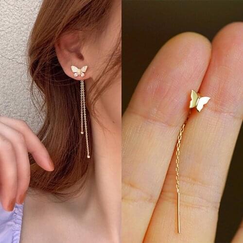 Long Golden Tassel Butterfly Drop Earrings Silver Color 2021 Fashion Hanging Women Earring Summer Jewelry Girls Party Gift