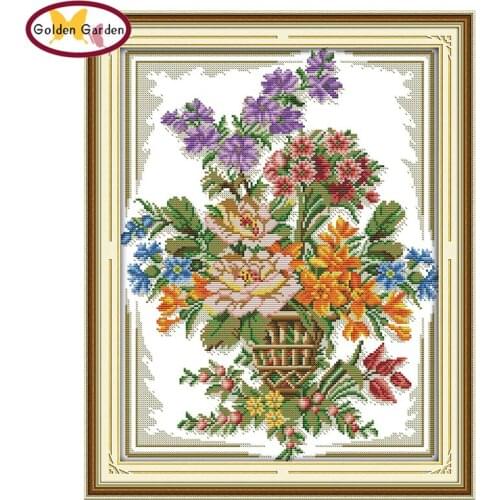 GG The Flower Basket Flower Cross Stitch DIY Kits Embroidery Paintings Christmas Pattern Joy Sunday Cross Stitch for Home Decor