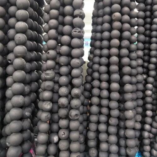 Hot Selling Round Black Metallic Coated Druzy Stone Beads Laugh Happily Loose Beads Strand 15" For Jewelry Making 6/8/10/12/14mm