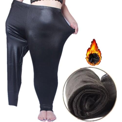 Faux Leather Plus Size Thick Women Leggings Velvet 6XL Big Sizes Large Slim Legging Pants Leggins Black Warm