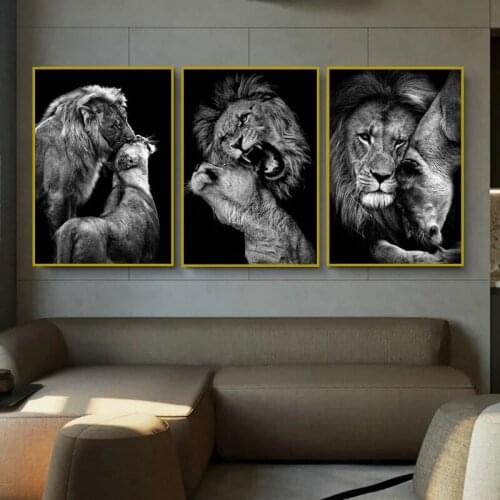 Black White Wild Lion Oil Paintings on Canvas Posters Prints Modern Animal Art Wall Pictures For Living Room Home Decor Cuadros