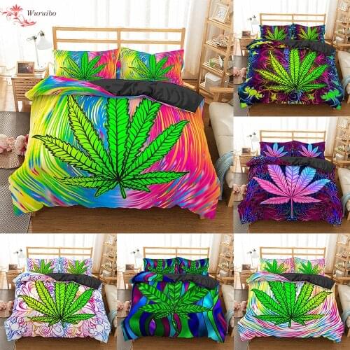 Homesky New Arrival Weed Leaves Bedding Set Single Twin Queen King Size Quilt Cover Pillowcase Bed Cover Bedclothes