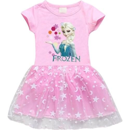 Disney Summer Baby Girls Dresses Frozen Anna Elsa Print Princess Party Dress Girls Vestidos Wedding Party Clothes Kids Costumes