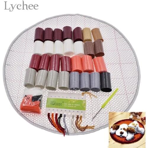Lychee Life Dog Pattern Latch Hook Kits Unfinished Embroidery Carpets DIY Needlework Material Supplies