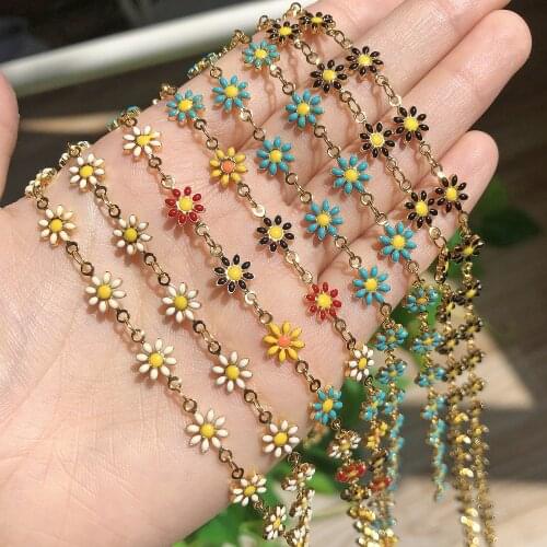 1 Meter Copper Flower Daisy Drop Oil Chains Wire Wrapped Rosary Necklace Bracelet Chains Findings For Jewelry Making Accessories