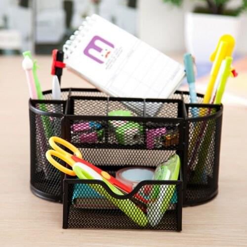 Metal Mesh Desktop Office Organizer Pen Pencil Holder Study Storage Pen Holder Multi fuction