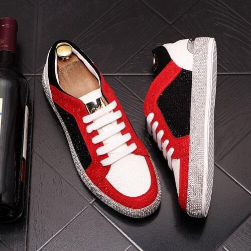 2021 New Arrival Mens Luxury Designer Mix Rhinestone Shoes Causal Flats Moccasins Male Lace Up Rock Hip Hop Crystal Sneakers