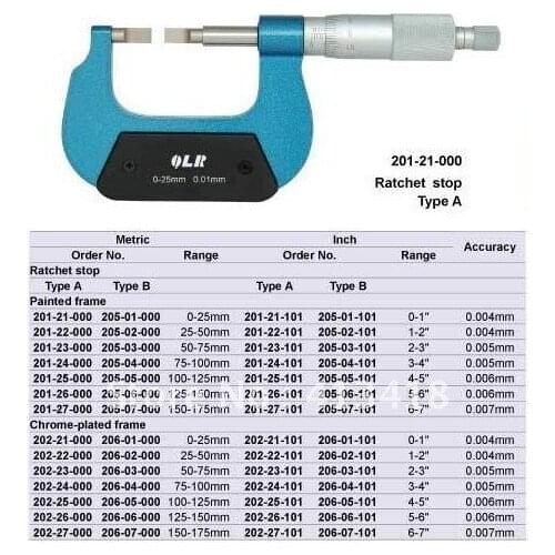 Outside micrometer Blade Micrometers 0-1inch High quality Type A