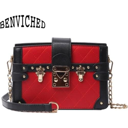 BENVICHED 2021 New womens bags fashion sutures single shoulder bags locks multi-layered sloping small squares Chain bag c019