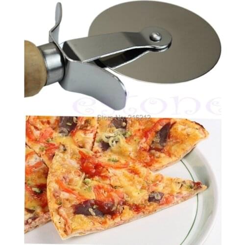 New Arrive Stainless Steel Wood Handle Pastry Nonstick Pizza Cutter Wheel Slicer Blade Grip Tool