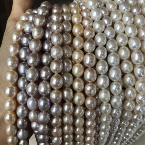Wholesale 9-10MM Real Cultured Freshwater Rice Shape Pearl Necklace Strand String Jewelry Beads Accessory 10pcs/lot