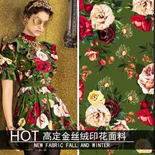 Autumn and winter fashion fabric show new gold velvet flowers digital printing fabric for dress three-color Europe and America