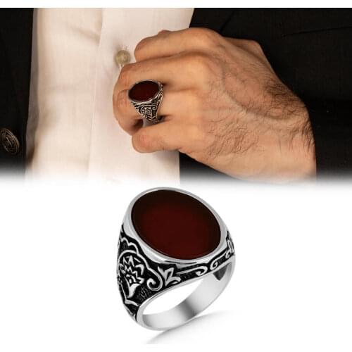 Silver Oval Plain Model Claret Red Agate Gemstone Men Ring High Quality Fashionable Handmade Men Jewelery Men For Gifts