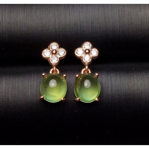 Uloveido Green Grap Gemstone Stud Earrings for Women, 925 Sterling Silver Anniversary Prehnite Earrings for Women 20% FR152