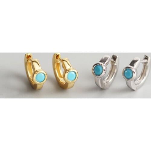 925 Sterling Silver Ear Buckle Gold Turquoise Hoop Earrings for Women Circle Huggie Earrings Minimalist Bohemian Style Jewelry