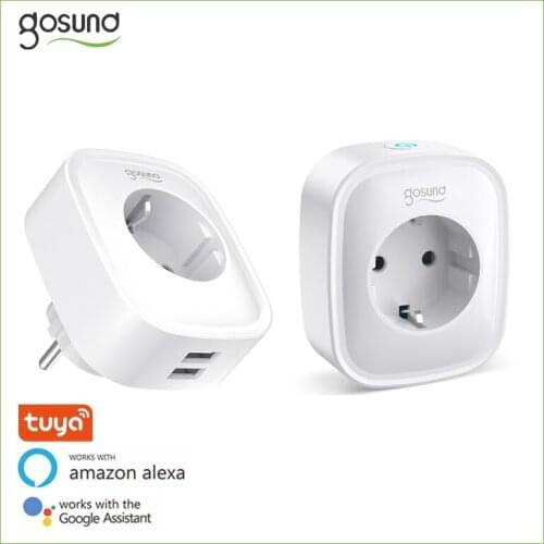 Gosund 16A EU Plug Smart Socket with 2 USB Ports WiFi Tuya App Alexa Voice Control Timing Power Monitor Socket for Smart House