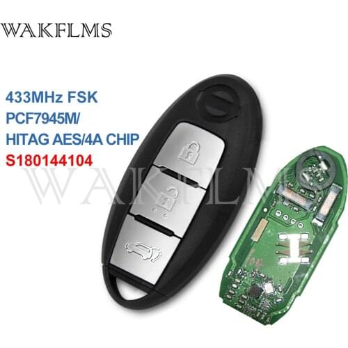 3 buttons Smart Remote Car key 433MHz For Nissan Xtrail X-Trail Qashqai 2014 2015 2016 2017 PCF7945M HITAG AES 4A S180144104