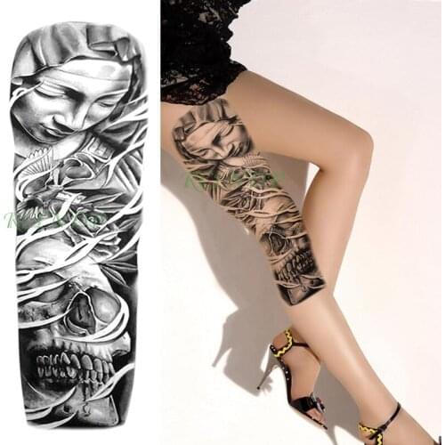 Waterproof Temporary Tattoo Sticker Praying maiden and skull,dark creative personality fake tatto flash tatoo for men women