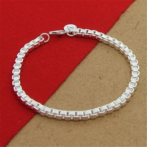 High Quality 925 Sterling Silver Bracelet 4MM 8Inch Venetian Square Bracelet For Women & Men Party Charm Jewelry Gifs