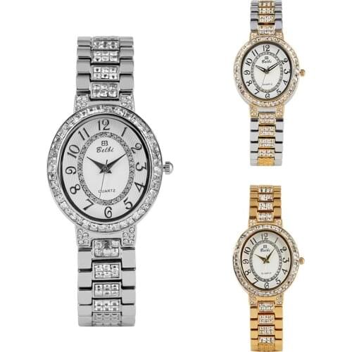 Womens Watch Diamond-encrusted Quartz Watch Ladies Clock Oval Dial Wristwatch for Female Alloy Band with Hook Buckle