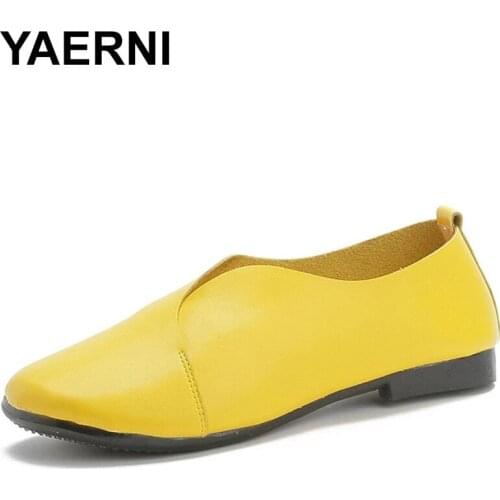 YAERNI Autumn original retro handmade womens shoes leather leisure forest womens single shoes soft sole shallow mouth mothers