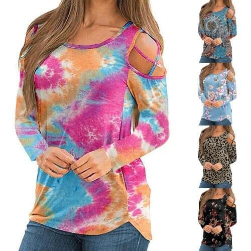Womens Summer Fashion Long Sleeve O-Neck Printing Strapless Tops