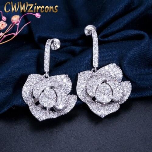 CWWZircons Fashion Brand Women Jewelry Cubic Zirconia Setting Large Flower Stud Earrings Art Deco Party Prom Accessories CZ246