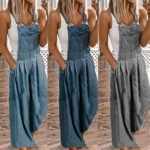 Nowsaa Jeans Jumpsuit Woman Overalls Loose Wide Leg Pant Autumn Summer Pocket High Waist Jumpsuits for Women Rompers 2021