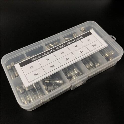 10Kinds 100pcs 5*20 Fast-blow Glass Tube Fuses Car Glass Tube Fuses Assorted Kit 5X20 with Box fusiveis 4A-30A Household Fuses