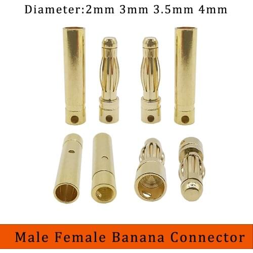 1/2/5/10Pair Banana Plug Connector Gold-plated 2mm 3mm 3.5mm 4mm Male & Female Plug Jack RC Battery Bullet Banana Plug Connector