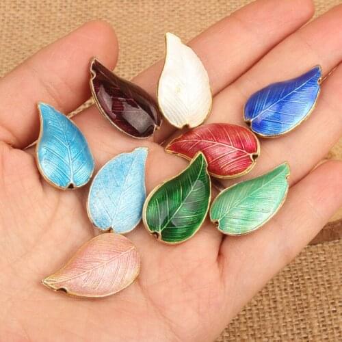 2pcs Handcrafts Cloisonne Enamel Tree Leaf Loose Beads Accessories Filigree bead DIY Jewelry Making Pendants Earrings Bracelet s