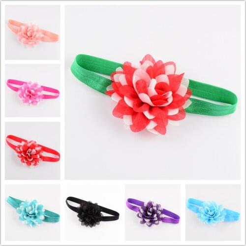 21C 8cm Multicolor Chiffon Flowers Headbands With Silver Lines New Arrival 8pcs/lot For Kids Hair Beauty DIY Accessories FDA18