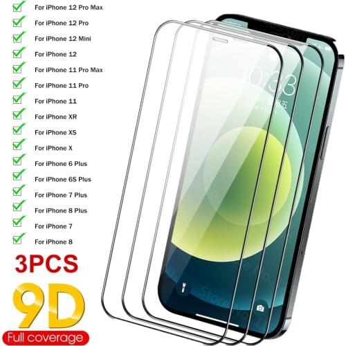 3Pcs Glass For iPhone 12 11 Pro Max Mini X XS XR Protection Glass For iphone 7 8 6S 6 Plus Verre trempé Protecteur d'écran Glass