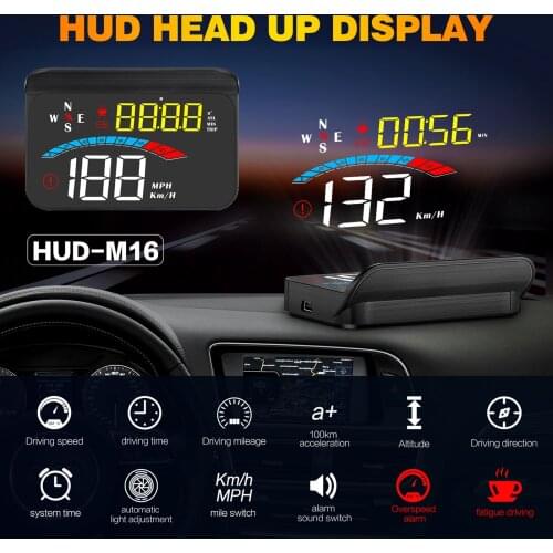 HUD Car Head Up Display OBD2+GPS Display Digital Odometer Security Alarm Overspeed Warning Windshield Projector Alarm System