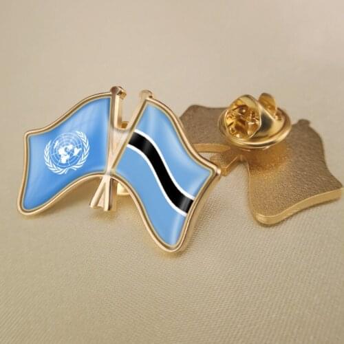 United Nations and Botswana Crossed Double Friendship Flags Lapel Pins