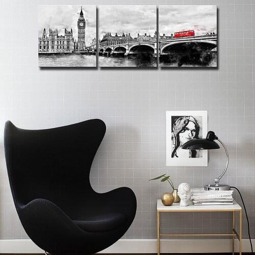 Black and White London Big Ben Red Bus Canvas Paintings for Dining Room Wall Decor Landscape Wall Art Canvas for Home Decoration