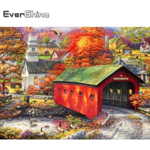 Evershine Diamond Embroidery House Rhinestone Picture 5D DIY Diamond Painting Town Landscape Mosaic Kit Home Decoration Gift