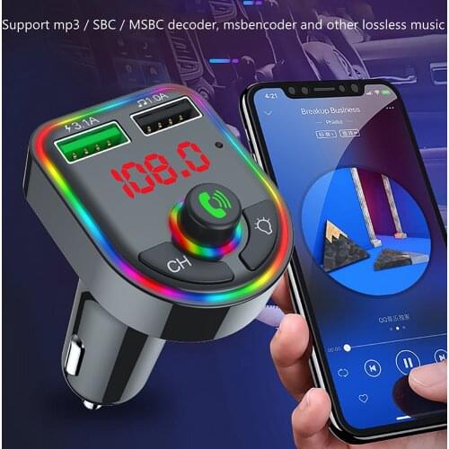 FM Transmitter Car Bluetooth-compatible 5.0 Car MP3 Player Light Wireless Handsfree Audio Receiver USB Charge TF U Disk Play
