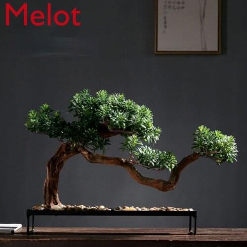 Artificial Greeting Pine New Chinese Style Bonsai Decoration Living Room Greenery Solid Wood Root Decorations