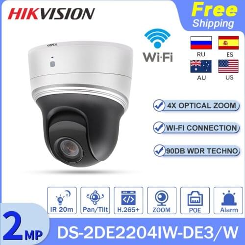 Hikvision Wifi Camera Outdoor PTZ 2MP DS-2DE2204IW-DE3/W 4X Zoom IR PoE H.265+ SD Card Slot Camaras De Vigilancia Con Wifi