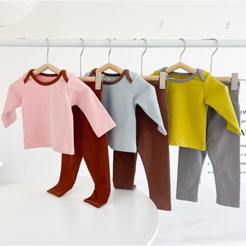 Korean Style Newborn Baby Girl Boys Clothes Suit Cotton Long Sleeve T-shirt+Pants Spring Autumn Toddler Baby Girl Pajamas Set