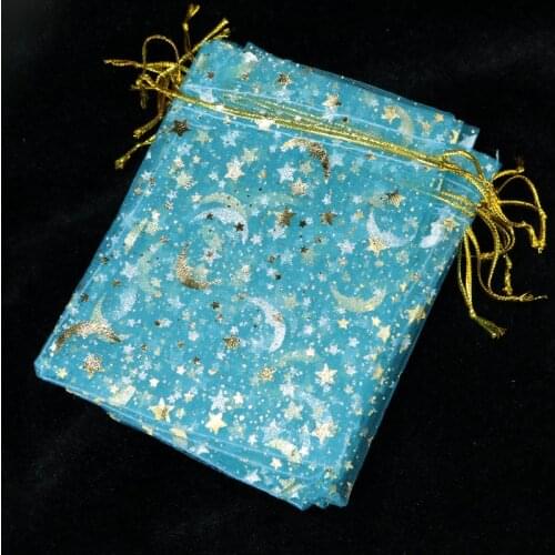 Hotsale 100pcs/lot Lake Blue Moon Star Organza Bag 7x9cm Small Wedding Favor Christmas Gift Bag Jewelry Packaging Bags & Pouches
