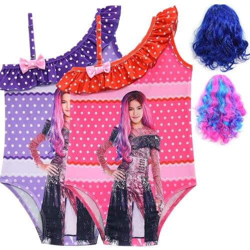 Mal Cosplay 2~12Y Girls Cartoon Swimwear One piece Children Swimsuit Kids Float Swimsuit Kids High quality swimwear Beach wear