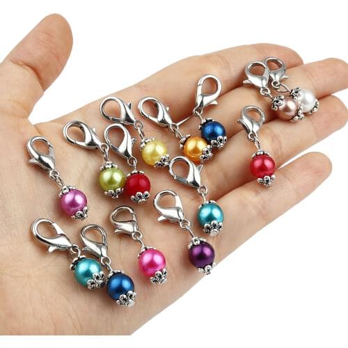 12 PCs Pearlized Round Heart Knitting Stitch Markers Zinc Based Alloy & Acrylic Silver Color At Random Color For Knitting Tools